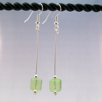 Peridot Glass Cube Dangle Earrings – Handmade Jewelry with Hypoallergenic Earwires - Thumbnail 2