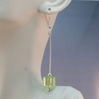 Peridot Glass Cube Dangle Earrings – Handmade Jewelry with Hypoallergenic Earwires - Thumbnail 1