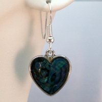 Paua Shell Heart Earrings – Handmade Jewelry with Hypoallergenic Earwires - Thumbnail 1