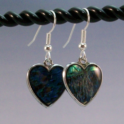 Paua shell heart earrings – handmade jewelry with hypoallergenic earwires
