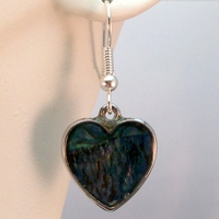 Paua Shell Heart Earrings – Handmade Jewelry with Hypoallergenic Earwires - Thumbnail 3