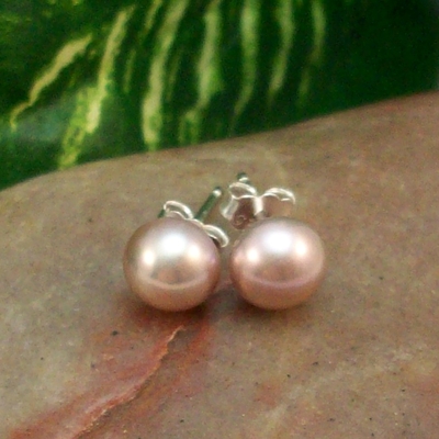 Pink freshwater pearl earrings – handmade 925 sterling silver post jewelry