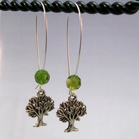 Olivine Crystal Tree of Life Earrings – Handmade Long Dangle Jewelry with Hypoallergenic Earwires - Thumbnail 1