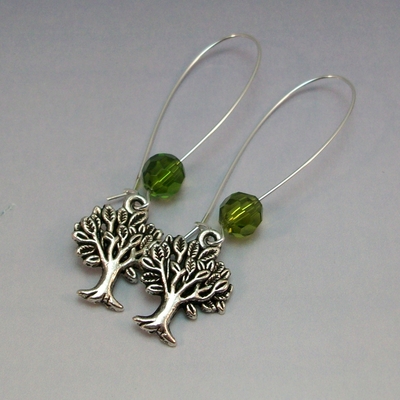 Olivine crystal tree of life earrings – handmade long dangle jewelry with hypoallergenic earwires