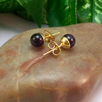 Amethyst Round Post Earrings – Handmade Gemstone Jewelry on Gold Plated Posts - Thumbnail 1