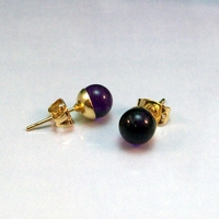 Amethyst Round Post Earrings – Handmade Gemstone Jewelry on Gold Plated Posts - Thumbnail 2
