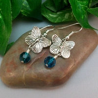 Butterfly Drop Earrings with Blue Zircon Crystal – Handmade Crystal Jewelry on Hypoallergenic Earwires - Thumbnail 1