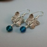 Butterfly Drop Earrings with Blue Zircon Crystal – Handmade Crystal Jewelry on Hypoallergenic Earwires - Thumbnail 2
