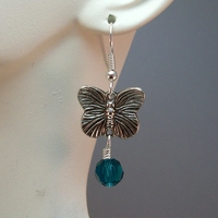 Butterfly Drop Earrings with Blue Zircon Crystal – Handmade Crystal Jewelry on Hypoallergenic Earwires - Thumbnail 3