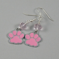 Dog Paw Charm Earrings with Crystal – Handmade Pet Lover Jewelry on Hypoallergenic Earwires - Thumbnail 3