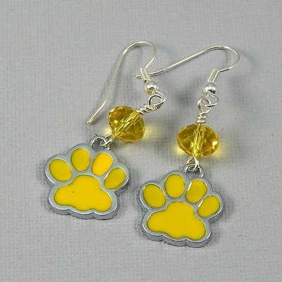 Dog paw charm earrings with crystal – handmade pet lover jewelry on hypoallergenic earwires