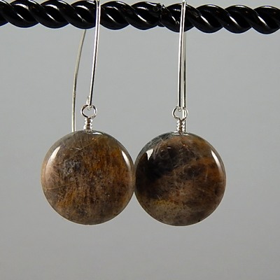 Sunstone & moonstone coin earrings – handmade sterling silver dangle jewelry with gemstone energy