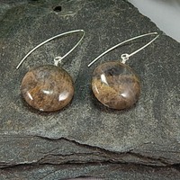 Sunstone & Moonstone Coin Earrings – Handmade Sterling Silver Dangle Jewelry with Gemstone Energy - Thumbnail 1