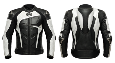 Crafted Leather Design Black White Racing Biker Motorcycle Jacket