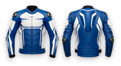 Crafted Leather Design Blue White Racing Biker Motorcycle Jacket