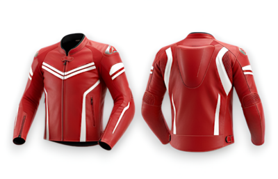 Crafted Leather Design Red White Racing Biker Motorcycle Jacket