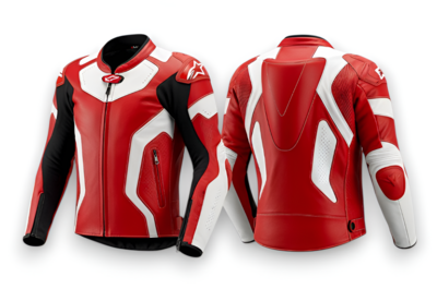 Crafted Leather Classic Designer Red White Black Racing Biker Motorcycle Jacket