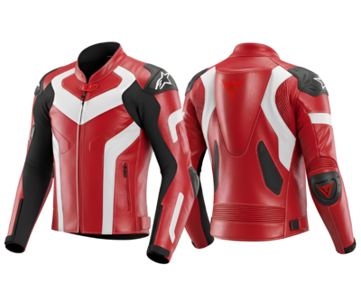 Crafted Leather Classic Designer Red White Black Racing Biker Motorcycle Jacket