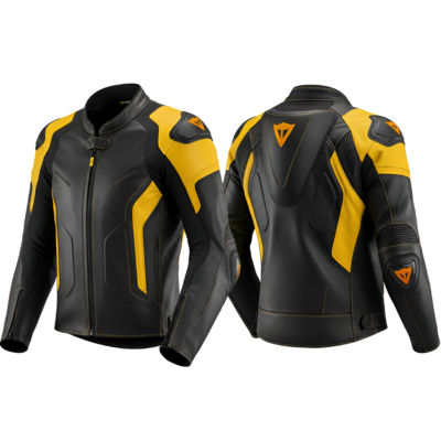 Crafted Leather Classic Designer Black Yellow Racing Biker Motorcycle Jacket