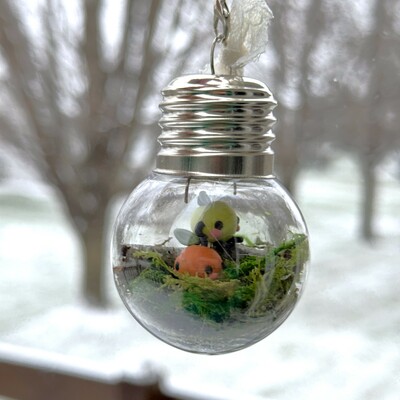 Mossy junimo forest terarrium bulb shaped ornament