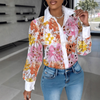 Elegant Temperament Printed Lace Long Sleeved Shirt - Thumbnail 2
