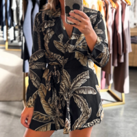 Women'S Long Sleeved Printed Black Jumpsuit - Thumbnail 1
