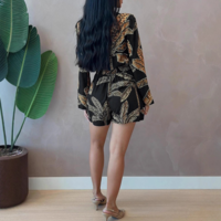 Women'S Long Sleeved Printed Black Jumpsuit - Thumbnail 3