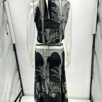 Casual printed satin top and skirt two-piece set - Thumbnail 1