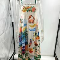 Spaghetti strap graffiti print sleeveless flared cotton linen dress - Thumbnail 2
