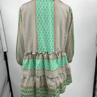 Printed cotton-linen three-quarter sleeve short dress - Thumbnail 2