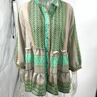 Printed cotton-linen three-quarter sleeve short dress - Thumbnail 3