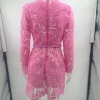 Lace see-through hollowed-out belt fitted long-sleeved short dress - Thumbnail 3