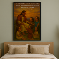 Divine Embrace - Jesus with Children at Sunset - Thumbnail 1