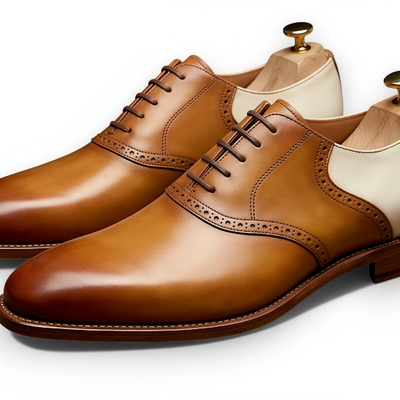 Crafted leather mens brown white leather lace up saddle golf shoes