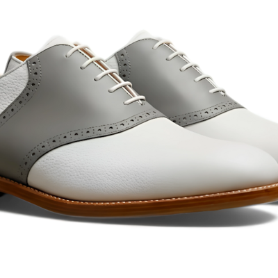 Crafted leather mens gray white leather lace up saddle golf dress shoes