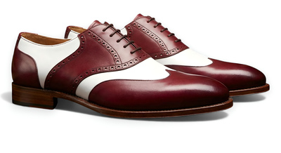 Crafted Leather Mens Burgundy White Leather Wingtip Lace up Saddle Golf Shoes