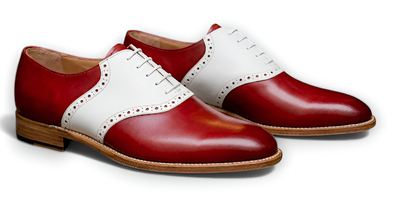 Crafted Leather Mens Red White Leather Lace up Saddle Golf Shoes