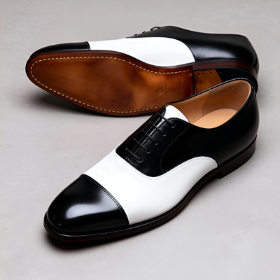 Crafted leather mens black white leather lace up dress shoes