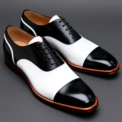 Crafted Leather Mens Black White Leather Lace up Dress Shoes