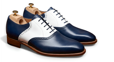 Crafted Leather Mens Blue White Leather Lace up Saddle Golf Shoes
