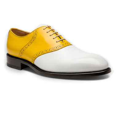 Crafted leather mens yellow white leather lace up saddle golf shoes