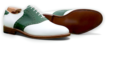 Crafted Leather Mens Green White Leather Lace up Saddle Golf Dress Shoes