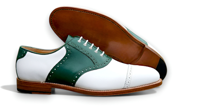 Crafted Leather Mens Green White Leather Lace up Saddle Golf Dress Shoes