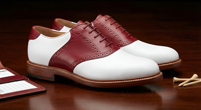 Crafted Leather Mens Burgundy White Leather Lace up Saddle Golf Dress Shoes