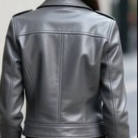 Crafted Leather Classic Designer Women Gray Leather Fashion Jacket Motorcycle - Thumbnail 1