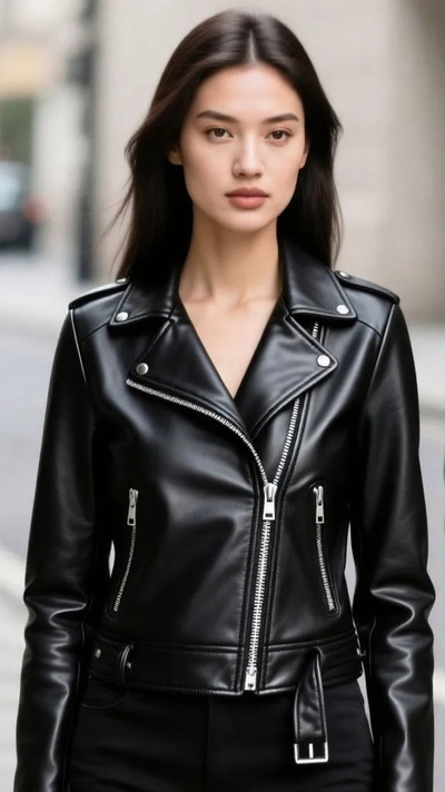 Crafted Leather Classic Designer Women Black Leather Fashion Jacket Motorcycle