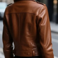 Crafted Leather Classic Designer Women Brown Leather Fashion Jacket Motorcycle - Thumbnail 1