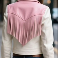 Crafted Leather Classic Designer Women Pink White Leather Fashion Jacket Motorcycle - Thumbnail 1