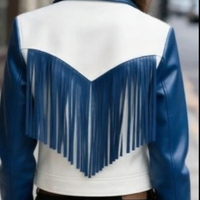 Crafted Leather Classic Designer Women Blue White Leather Fashion Jacket Motorcycle - Thumbnail 1