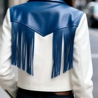 Crafted Leather Classic Designer Women Blue White Leather Fashion Jacket Motorcycle - Thumbnail 1